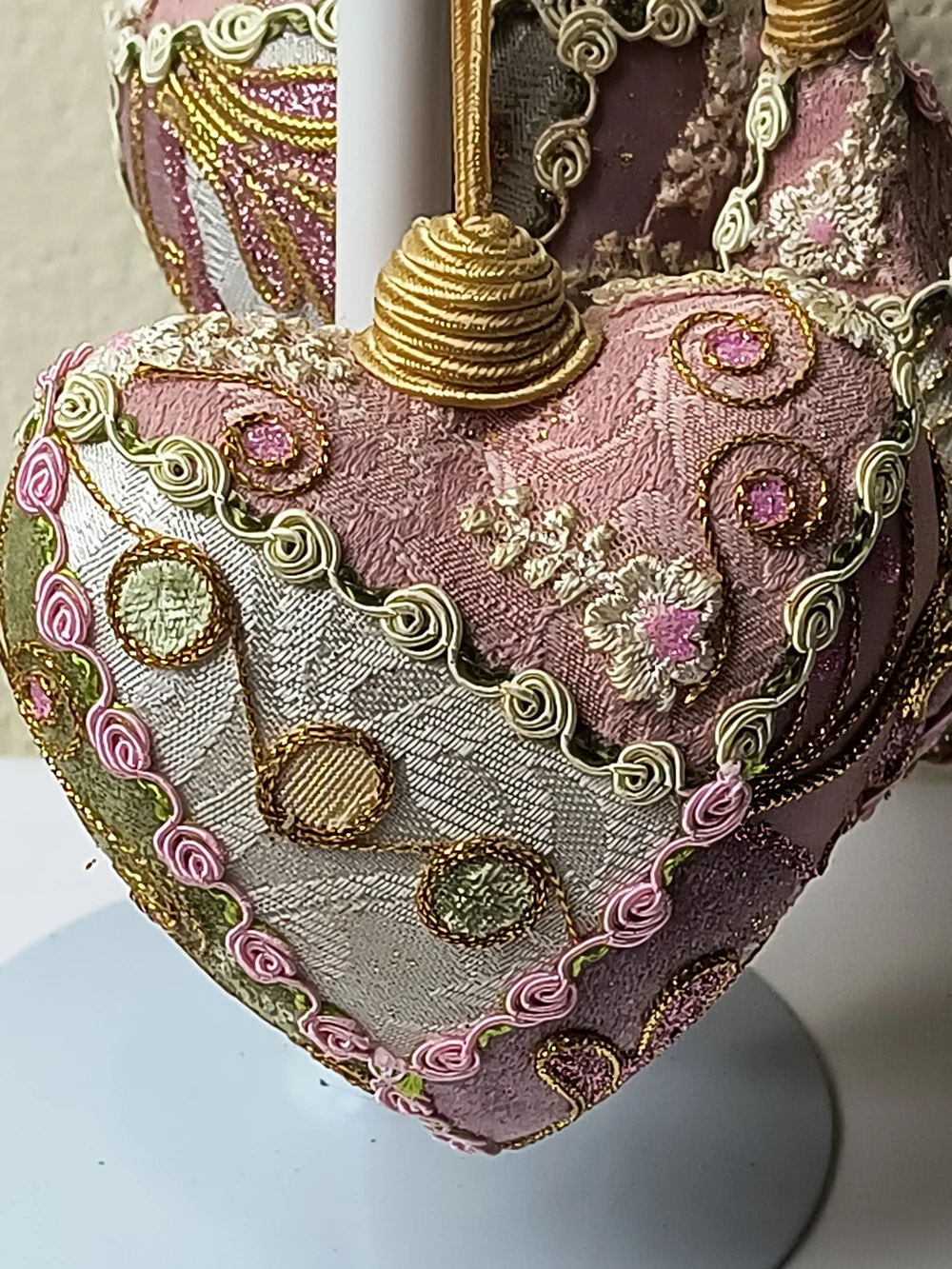 Decorative Pink and Gold Holiday Ornament Trio - Star, Heart & Ball